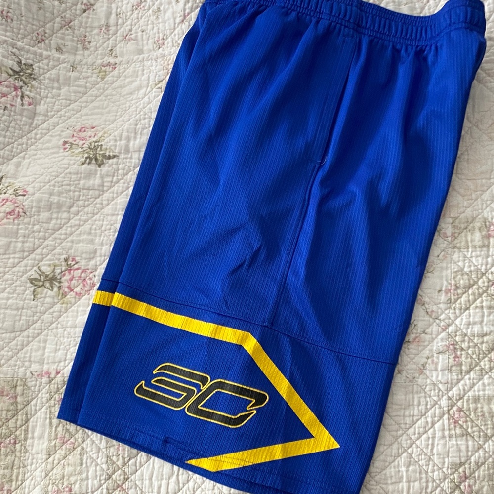 Under Armour Blue and Yellow Athletic Shorts. Steph Curry